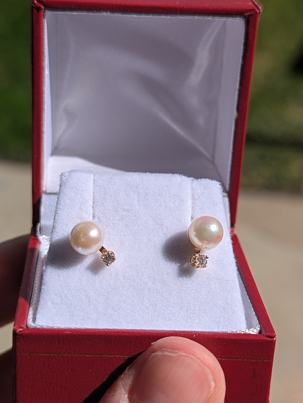 Vintage pearl and diamond stud earrings 14k